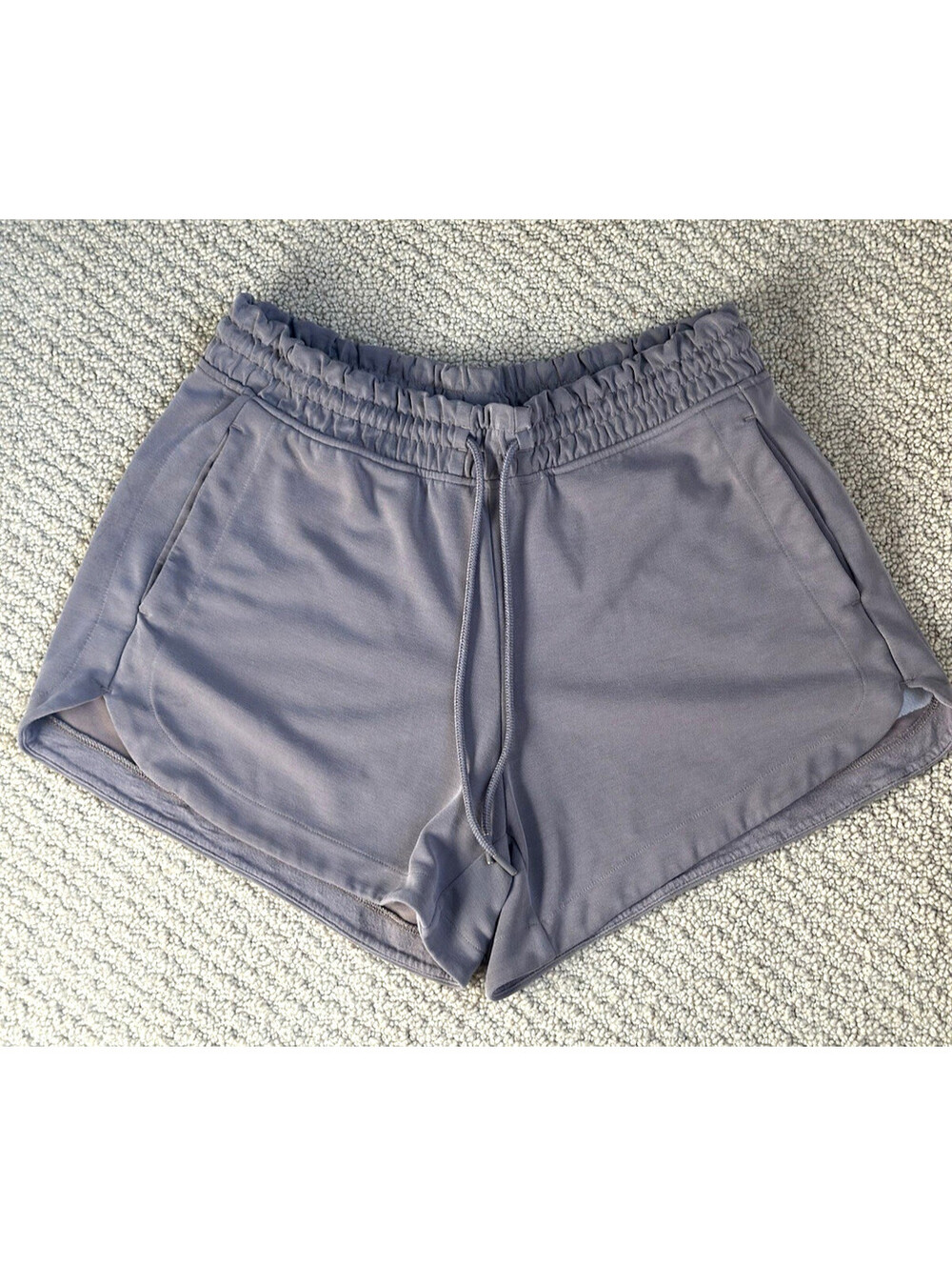 ATHLETA Seasoft Shorts Medium Tan Mid Rise Semi-Fitted Suede-Soft